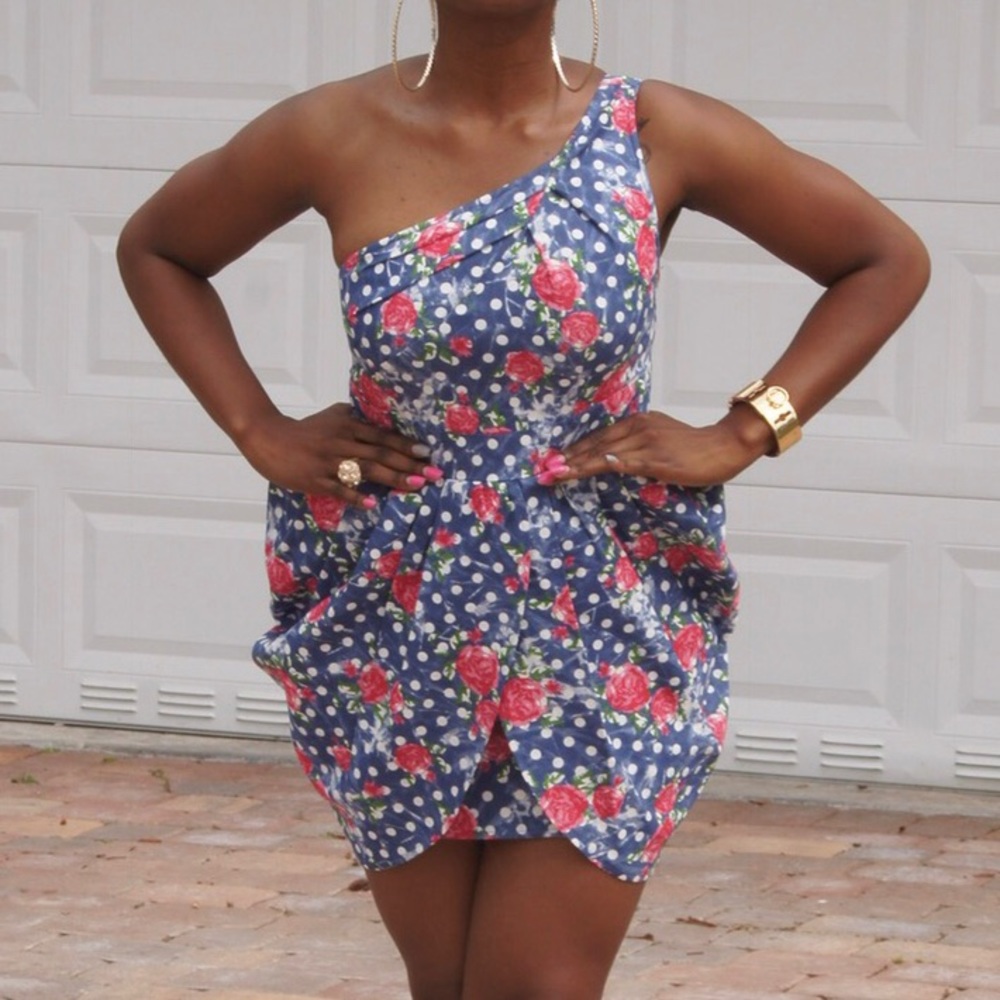 Floral & Polka Dot Denim Dress